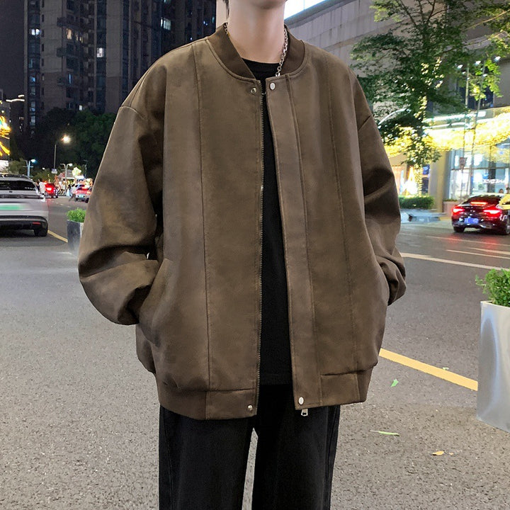 Men's Oversized Bomber Jacket made of Suede Imitation with Vertical Seam Structure Mune Fashion