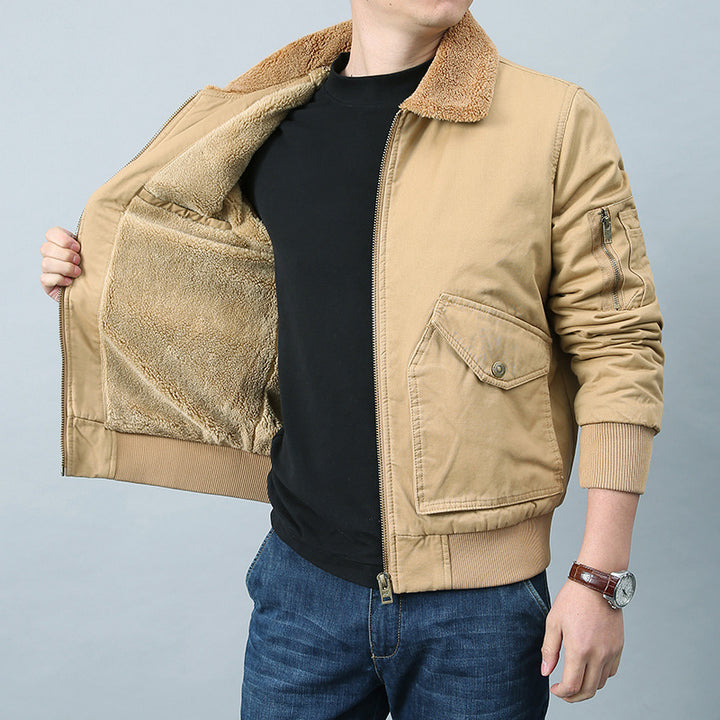 Men's pilot jacket with Sherpa collar, utility pockets, and ribbed cuffs Mune Fashion