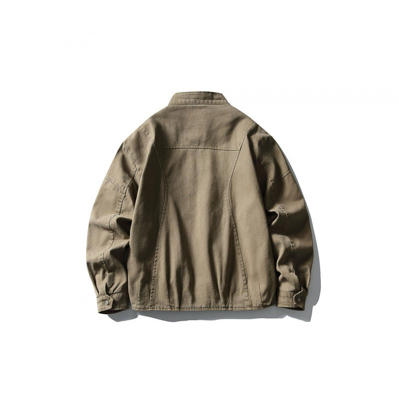 Men's Lightweight Worker Jacket made of Stonewashed Cotton Blend with Stand Collar Mune Fashion