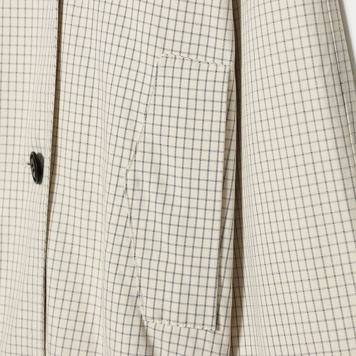 Women's Cropped Short Trench Coat with Wide Shawl Collar, Checkered Grid Print and Elastic Hem