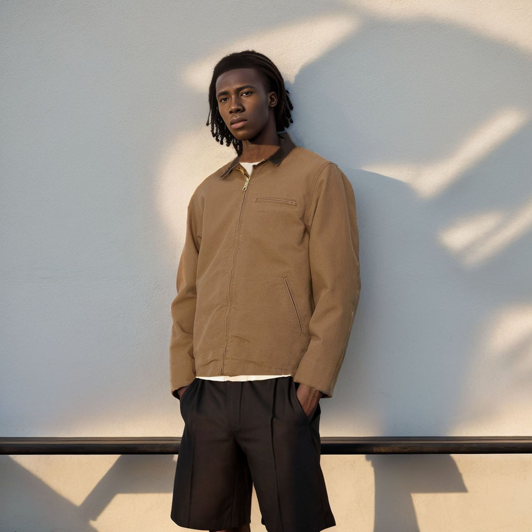 Men's zip blouson in worker style with cord collar and breast pocket Mune Fashion