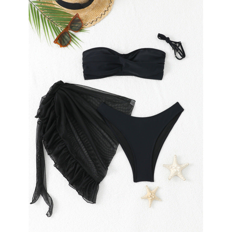 Women's Bandeau Bikini Set with Flowing Wrap Skirt Mune Fashion