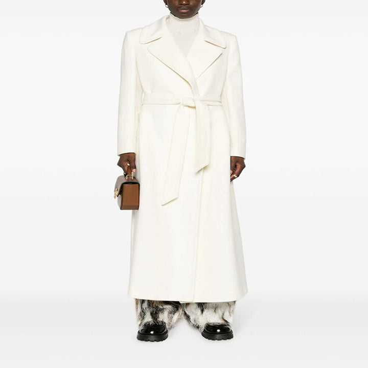 Women’s Maxi-length tailored wool blend coat with belt and wide lapels Mune Fashion