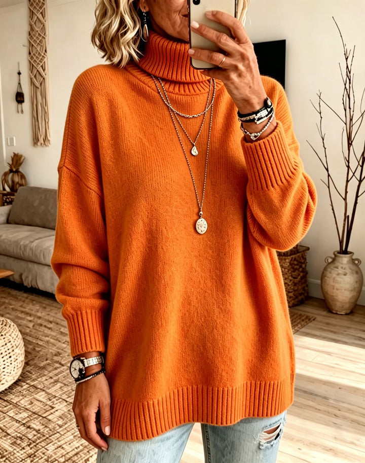 Women's Oversize Rollneck Sweater made of fine knit with ribbed cuffs and dropped shoulders Mune Fashion