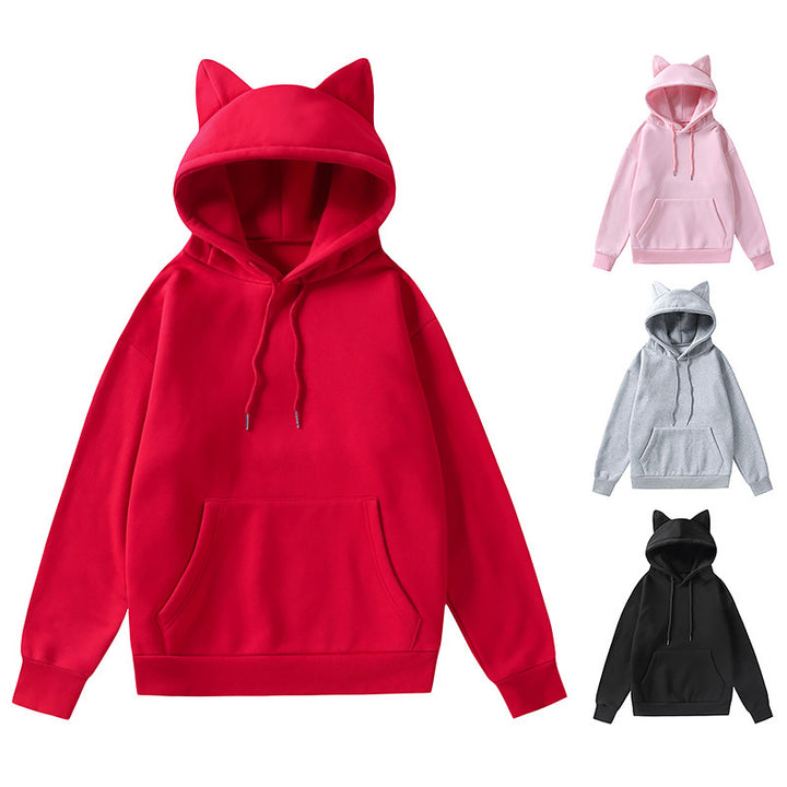 Women's hoodie with cat ears oversized sweatshirt with kangaroo pocket and drawstring Mune Fashion