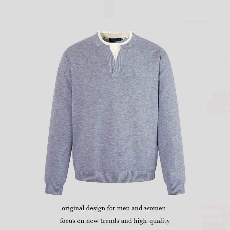 Men's fine-knit pullover with V-slit collar and ribbed finish Mune Fashion