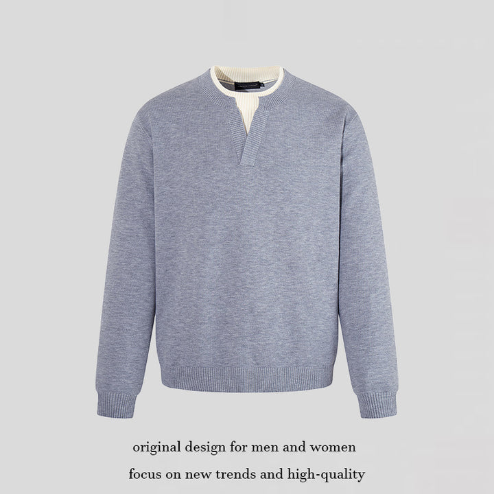 Men's fine-knit pullover with V-slit collar and ribbed finish Mune Fashion