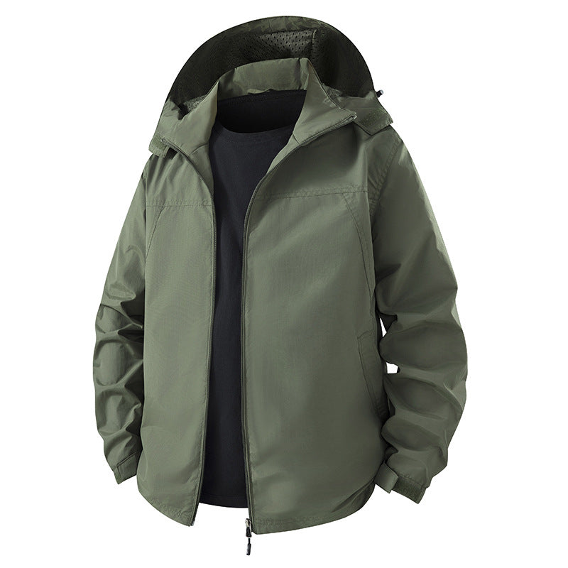 Men's Lightweight Water-Repellent Hooded Shell Jacket with Breathable Mesh Lining and Adjustable Hem Mune Fashion