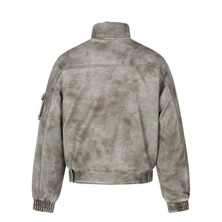 Men's padded pilot jacket in bomber style with high collar, faux fur trim, and waist belt Mune Fashion