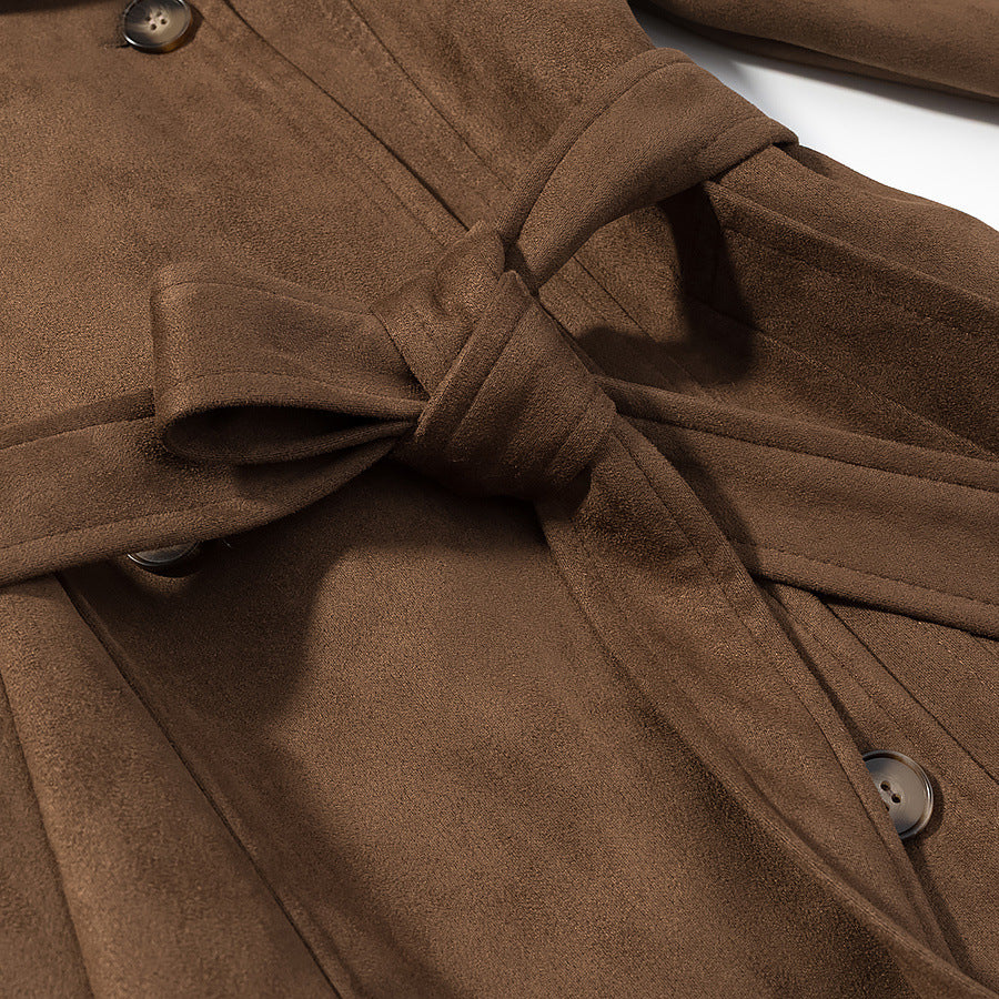 Women's Short Trench Coat in Wool Look Double Breasted with Waist Belt Mune Fashion