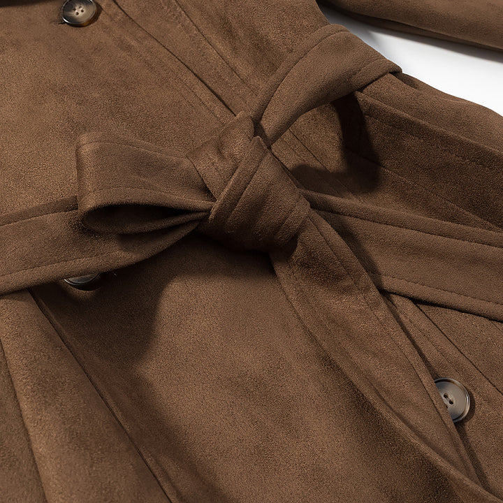 Women's Short Trench Coat in Wool Look Double Breasted with Waist Belt Mune Fashion