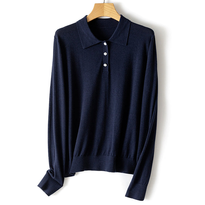 Ladies Fine Long Sleeve Polo Sweater made of Fine Knit with Button Placket Mune Fashion