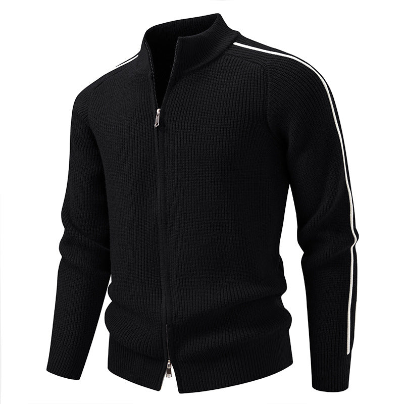 Men's zip-up cardigan with stand-up collar, structured ribbed look and contrasting stripes Mune Fashion