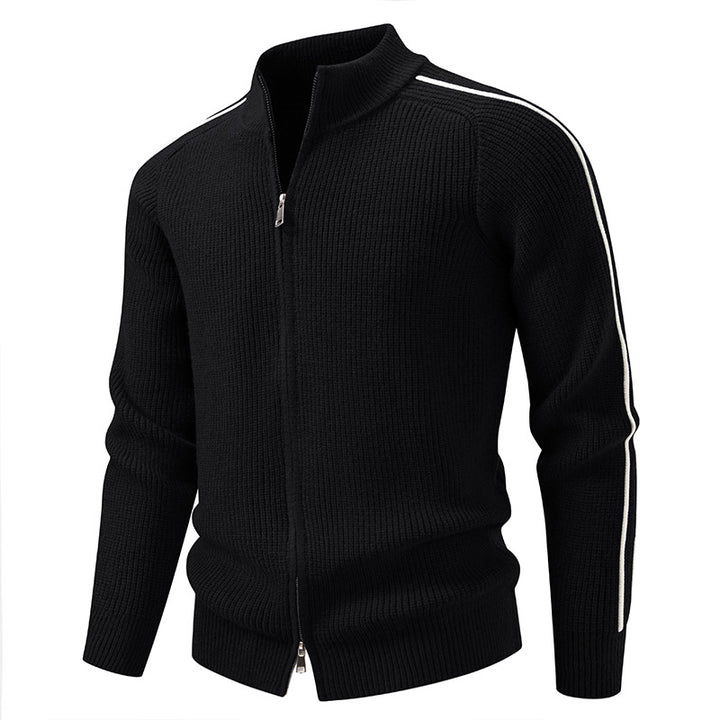 Men's zip-up cardigan with stand-up collar, structured ribbed look and contrasting stripes Mune Fashion