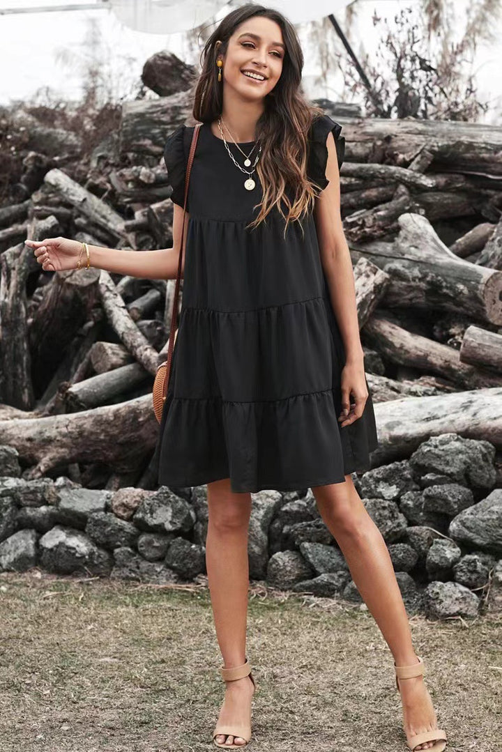Women's tiered dress with ruffle sleeves and loose A-line cut Mune Fashion