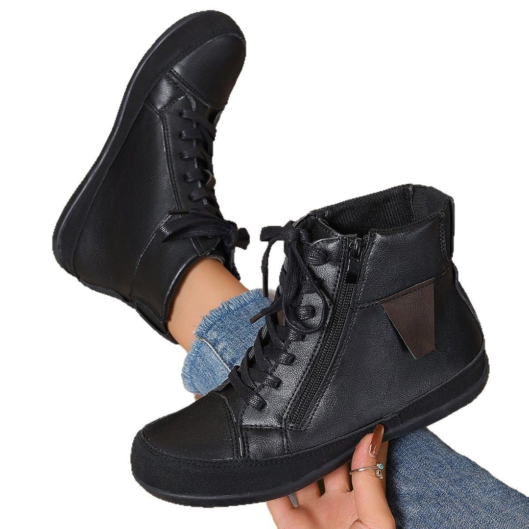 Women's high-cut casual sneaker ankle boots with side zipper, padded insole, and slip-resistant rubber sole Mune Fashion
