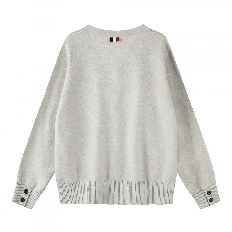 Unisex Oversize V‑Neck Knitted Cardigan with Button Placket and Side Press Buttons Mune Fashion