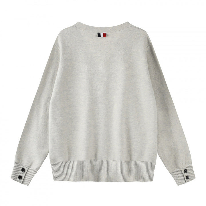 Unisex Oversize V‑Neck Knitted Cardigan with Button Placket and Side Press Buttons Mune Fashion