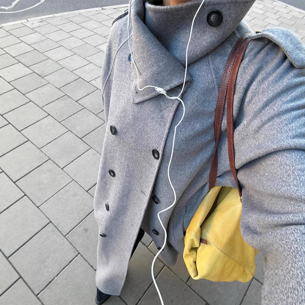 Ladies Oversize Coat made of Wool Mix with High Stand-Up Collar and Asymmetrical Button Placket Mune Fashion
