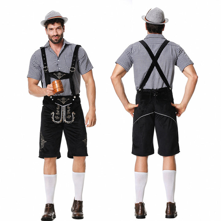 Men's traditional short leather trousers with elaborate embroidery and adjustable straps Mune Fashion