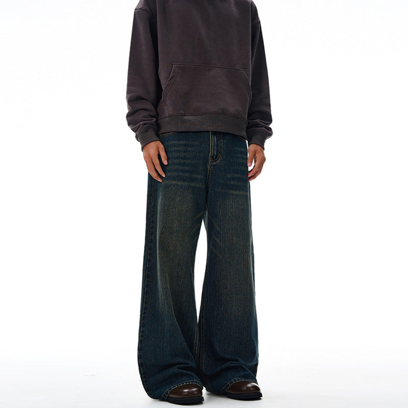 Men's Ultra Wide Denim Palazzo Jeans with Low Rise Waistline and Extended Hem Mune Fashion