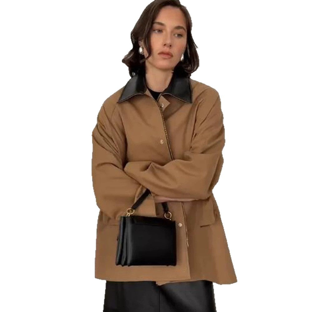 Women Oversize utilitarian Jacket with large flap pockets and contrast collar Mune Fashion