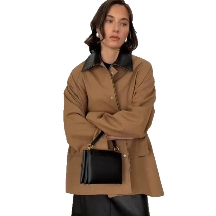 Women Oversize utilitarian Jacket with large flap pockets and contrast collar Mune Fashion