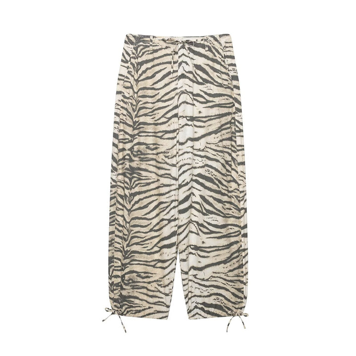 Women's lightweight wide ankle-length pants with drawstring waistband and zebra print Mune Fashion