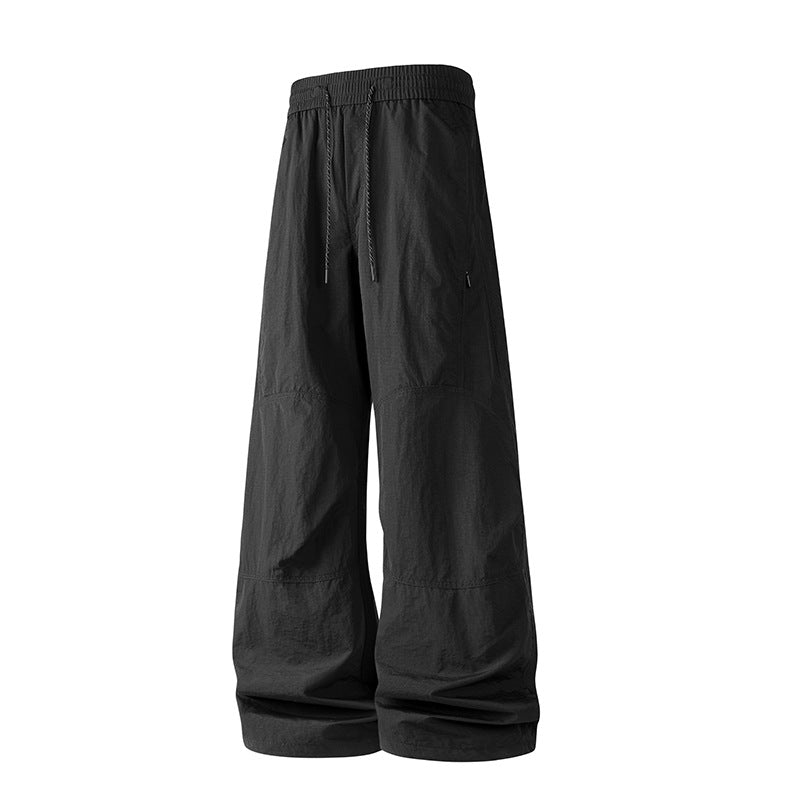 Men's Wide Baggy Pants with Drawstring Waistband and Panel Construction Drune