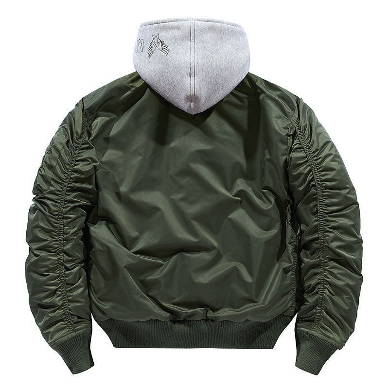 Men's pilot bomber jacket with removable hood double layer, padded thermal lining and arm pocket Mune Fashion