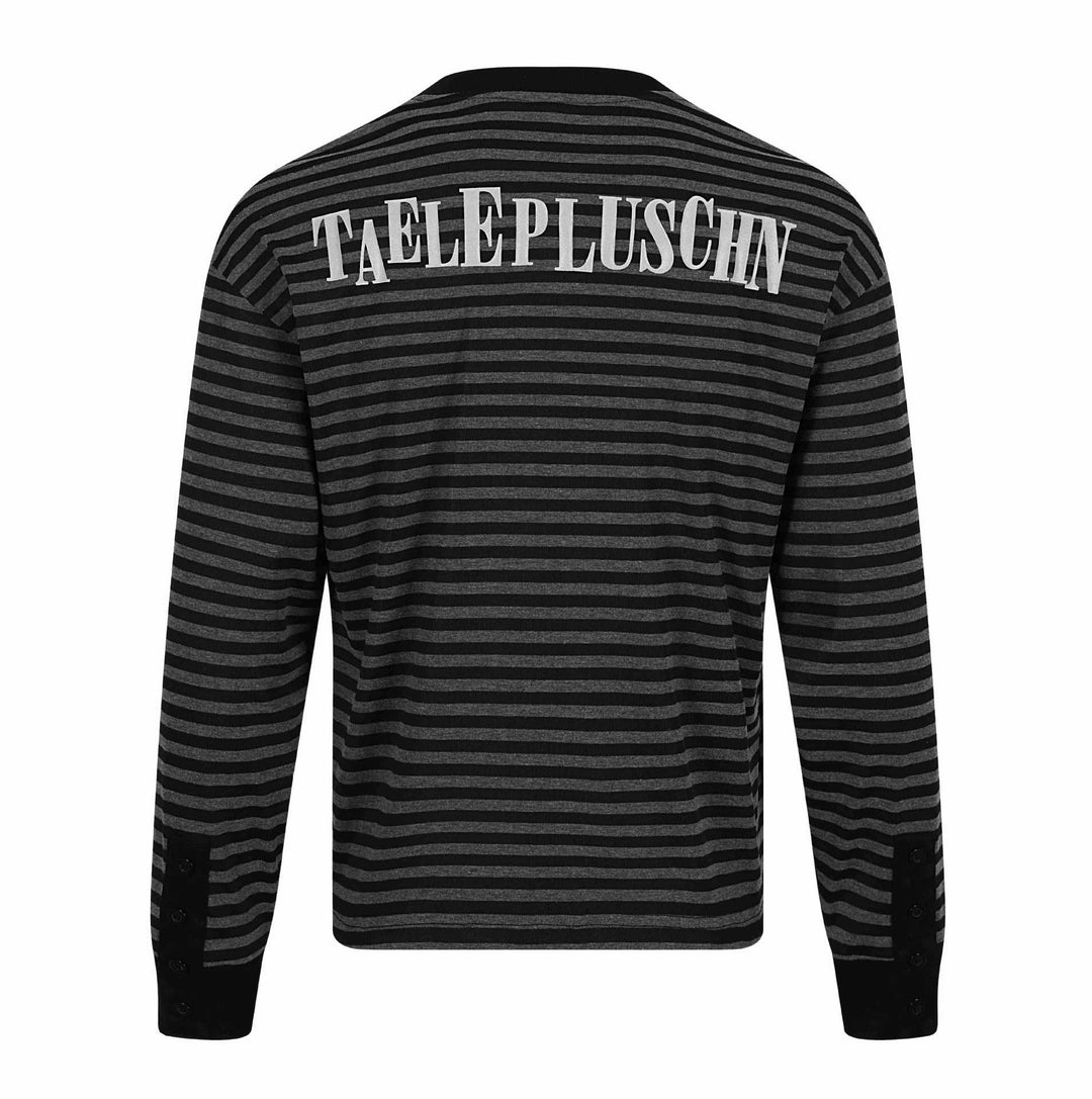 Unisex Striped Long Sleeve Sweater with V-Neck and Rhinestone Applications Mune Fashion