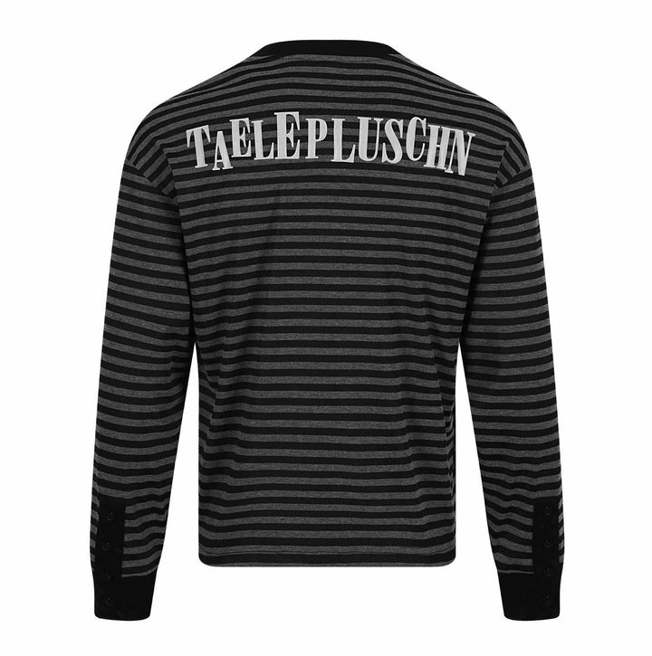 Unisex Striped Long Sleeve Sweater with V-Neck and Rhinestone Applications Mune Fashion