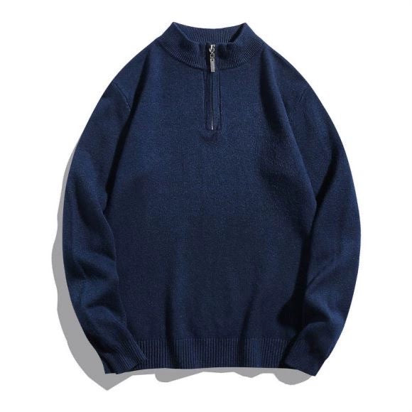 Men's fine-knit half-zip pullover in merino look with stand-up collar and ribbed cuffs Mune Fashion