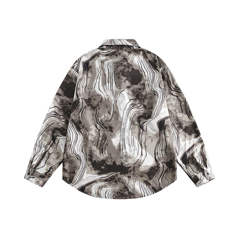 Unisex Boxy Overshirt Jacket with Marble Print and Traditional Toggle Closure Look Mune Fashion