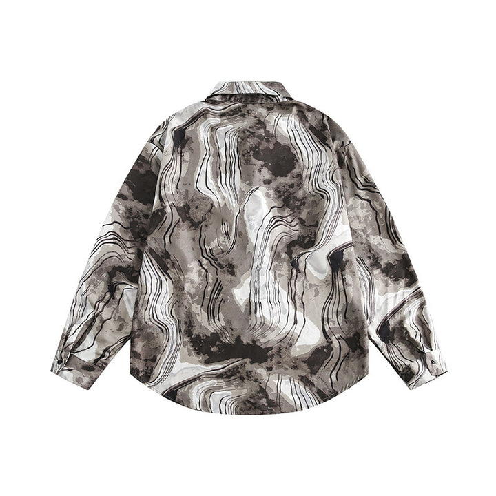 Unisex Boxy Overshirt Jacket with Marble Print and Traditional Toggle Closure Look Mune Fashion
