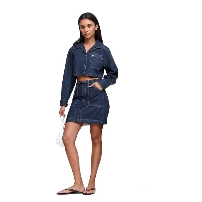 Women's Cropped Denim Two-Piece with Short Jean Jacket and Tailored Mini Skirt Mune Fashion