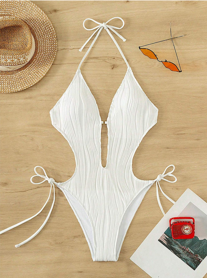 Women’s one-piece swimsuit with deep neckline and ribbed design Mune Fashion