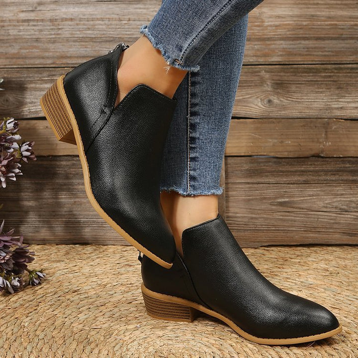 Women's metallic ankle boots with pointed toe, back zipper and low block heel Mune Fashion