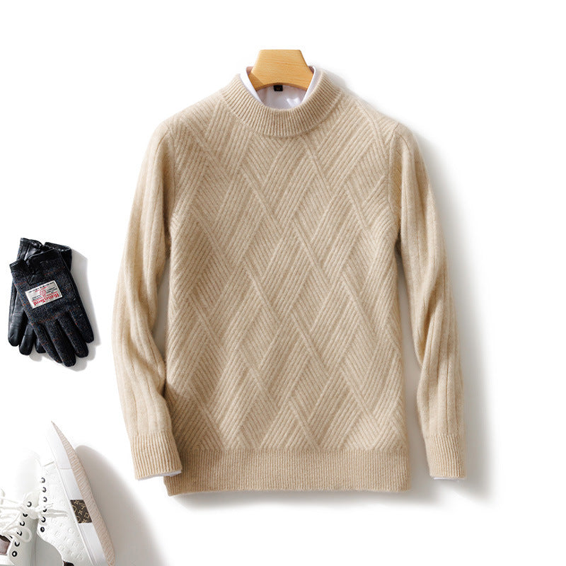 Men's short roll-neck sweater made of merino mix with diagonal diamond structure Mune Fashion