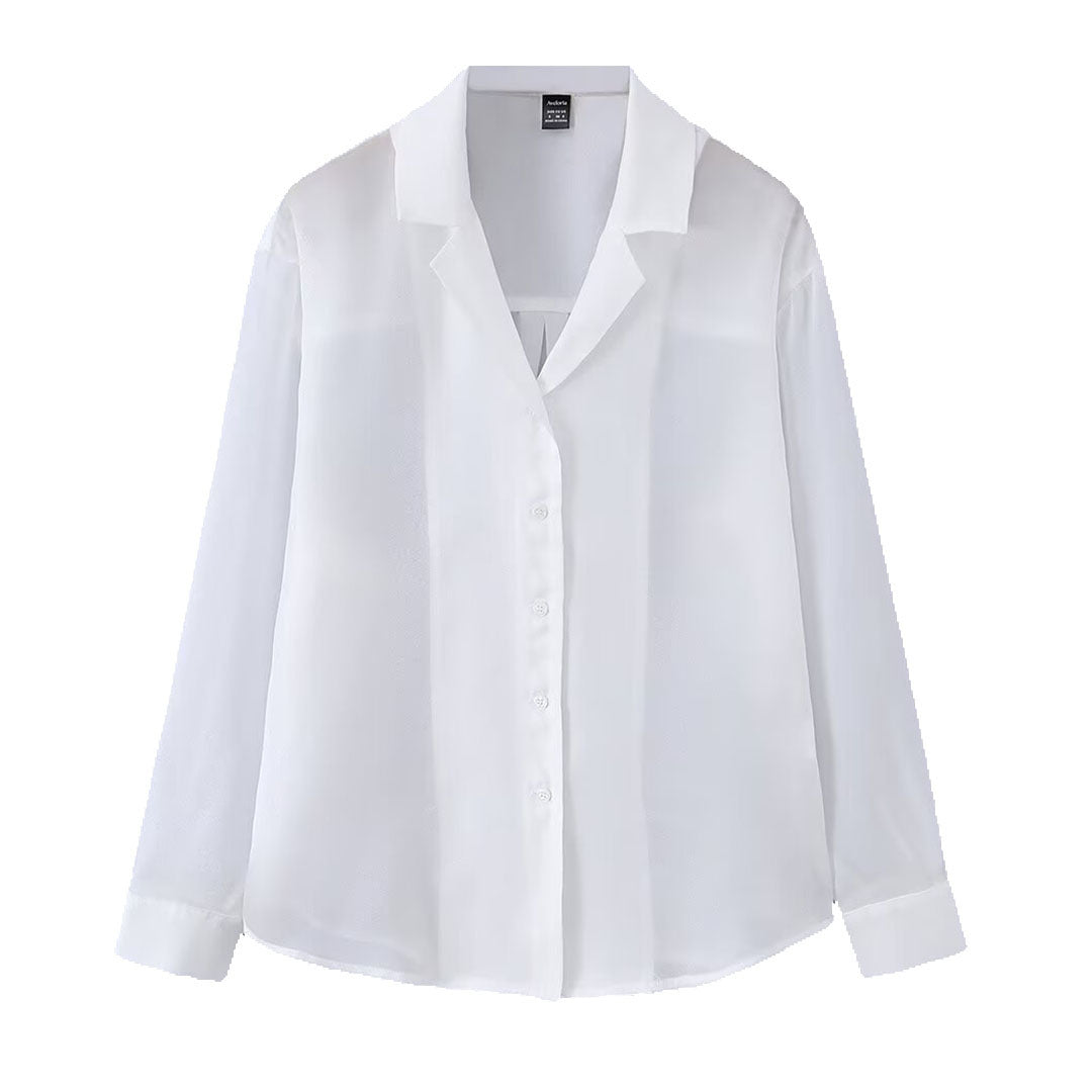 Women's Transparent Long Sleeve Blouse made of Chiffon with Notch Collar and Continuous Button Closure Mune Fashion