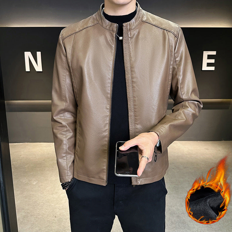 Men's Fashion Faux Leather Jacket with High Collar Mune Fashion