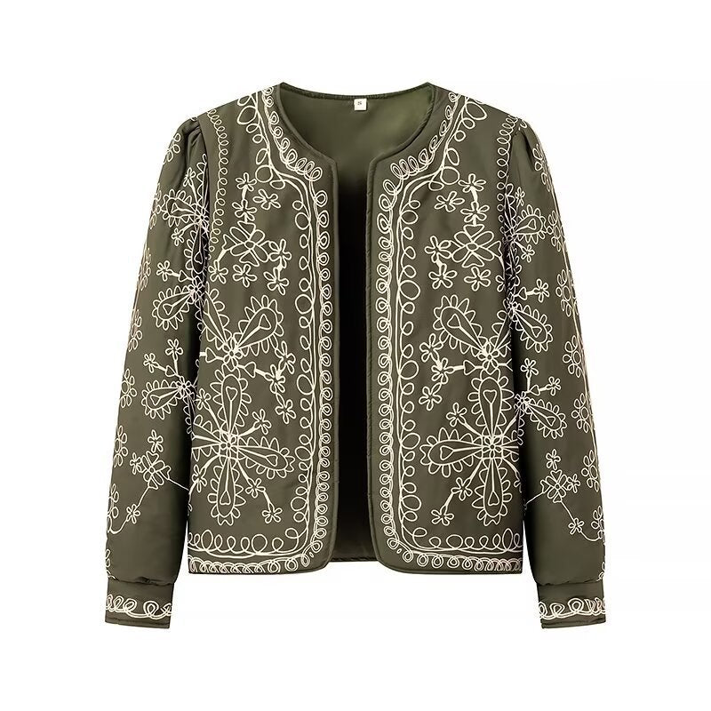 Women Open Blazer Jacket with Floral Allover Print, Round Neckline and Feminine Fit Mune Fashion