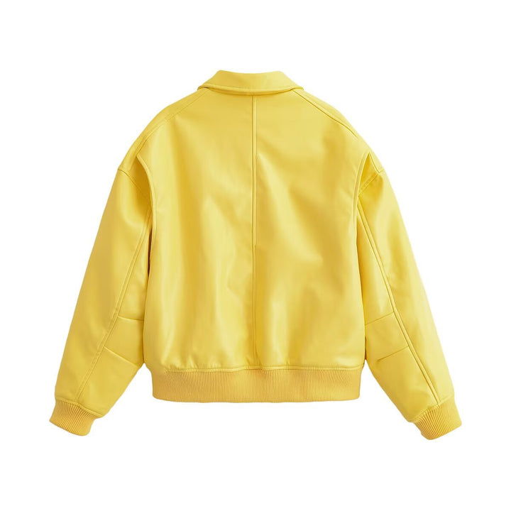 Women's Oversized Bomber Jacket with Zipper, Collar, Ribbed Cuffs and Flap Pockets Mune Fashion