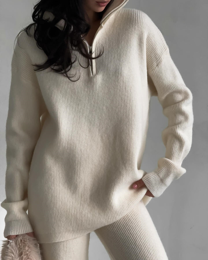 Women's knitted lounge set with half-zip pullover and high-cut leggings Mune Fashion