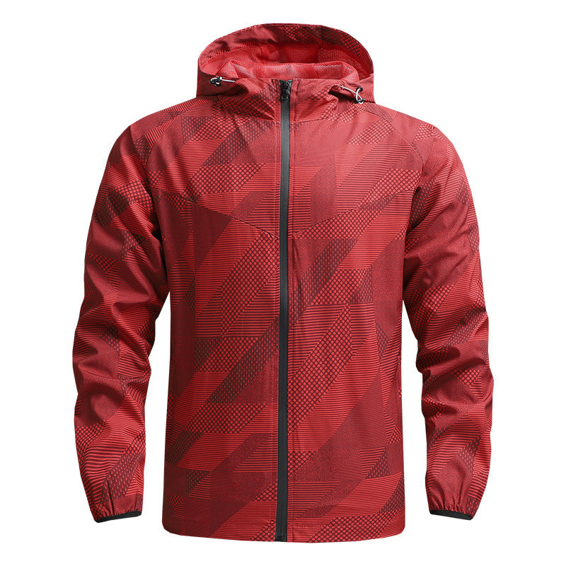 Men's Lightweight Geometric Windbreaker with Hood and Breathable Functional Material Mune Fashion