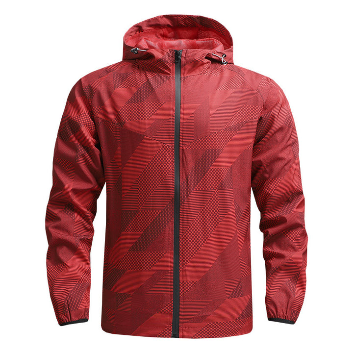 Men's Lightweight Geometric Windbreaker with Hood and Breathable Functional Material Mune Fashion