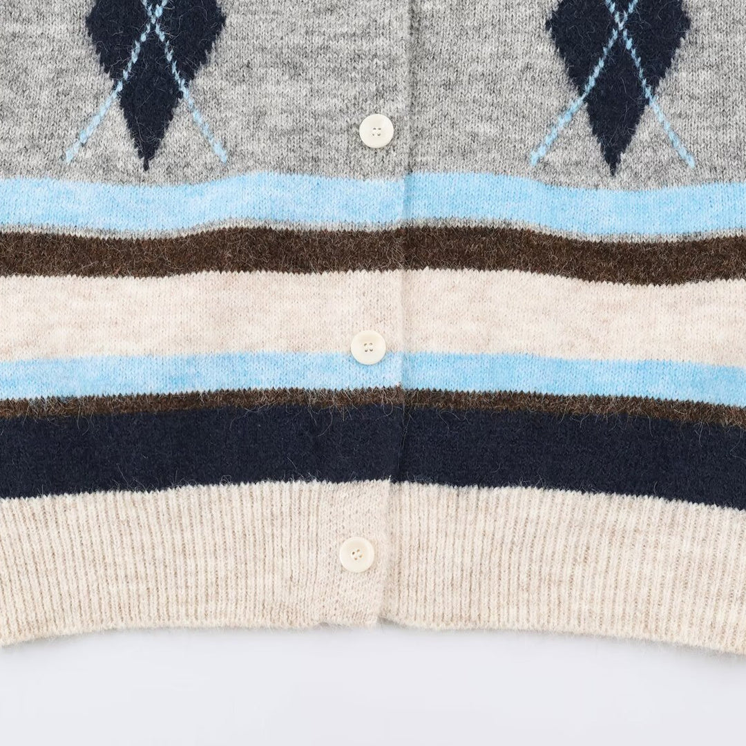Ladies Sleeveless Argyle Knitted Vest with Continuous Button Placket and Ribbed Hem Mune Fashion