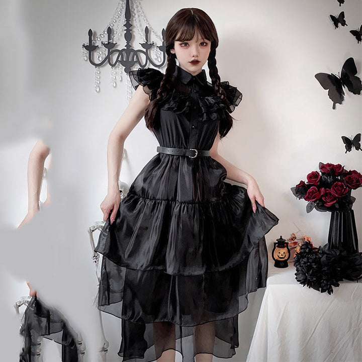 Ladies Elegant Maxi Dress with Voluminous Ruffles and Waist Belt Mune Fashion