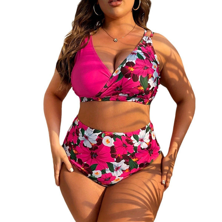 Women High-Cut Floral Bikini Set with Wrap Top Mune Fashion