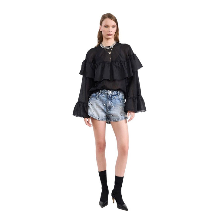 Women's Transparent Ruffle Blouse with Double Ruffle and Bell Sleeves Mune Fashion